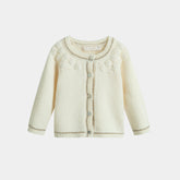 CERA UNA VOLTA GABRIELLA EMBROIDER FLOWER KNIT CARDIGAN WITH BEIGE TRIM